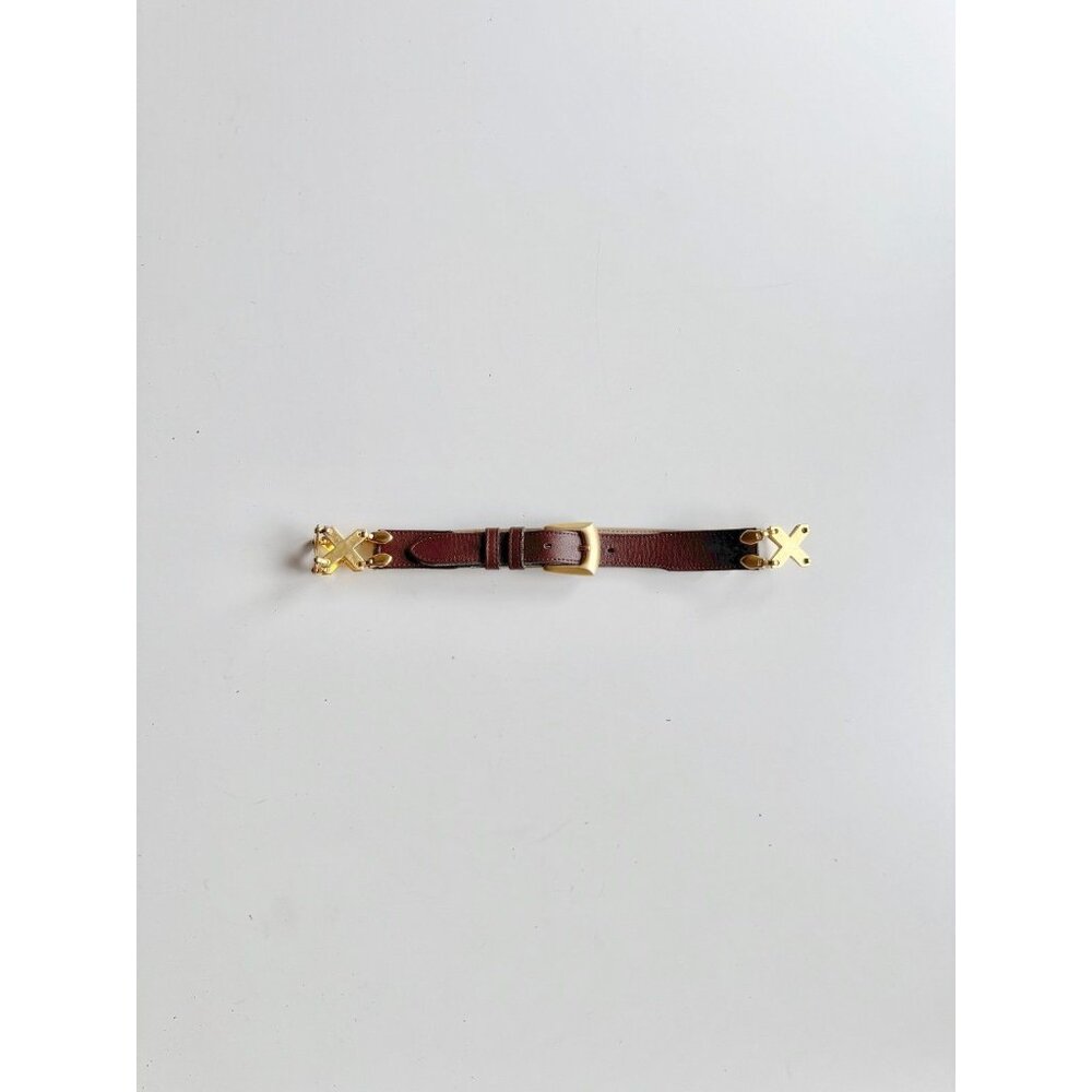 Vintage KUDOS Brown Leather Gold Triple X Link Metal Belt, Size 70/28